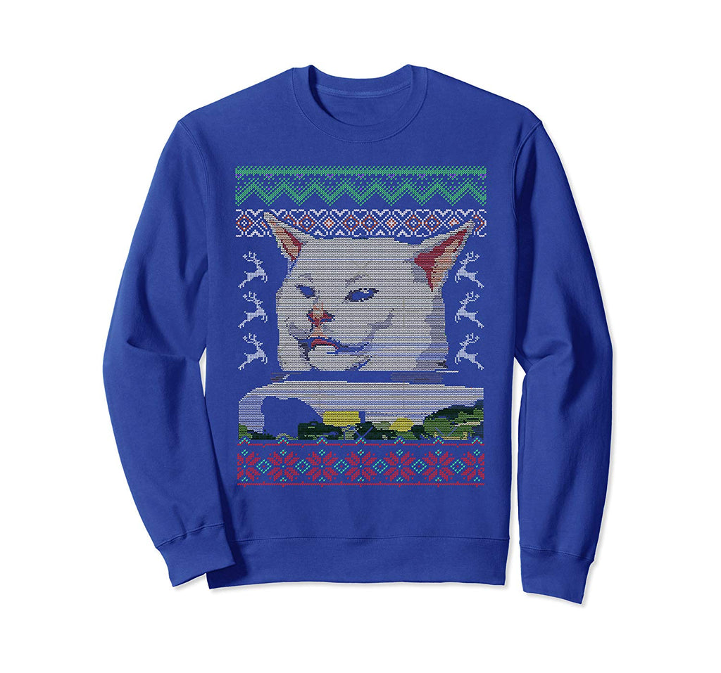 Woman yelling at table dinner cat meme Christmas Xmas gift Sweatshirt