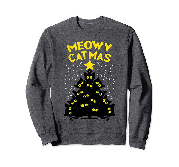 Meowy Catmas Black Cats Tree Funny Cat Owner Christmas Gift Sweatshirt