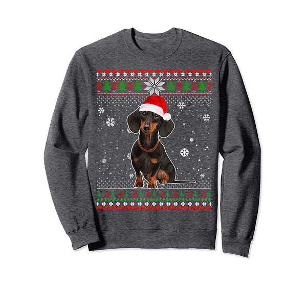 Christmas Dachshund Dog Santa Hat In Snow Ugly Sweater Sweatshirt
