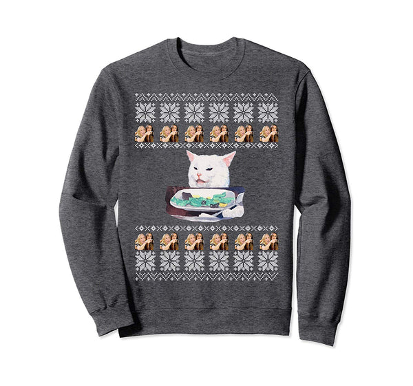 Woman Yelling At A Cat Ugly Christmas Sweater Meme Trending Sweatshirt