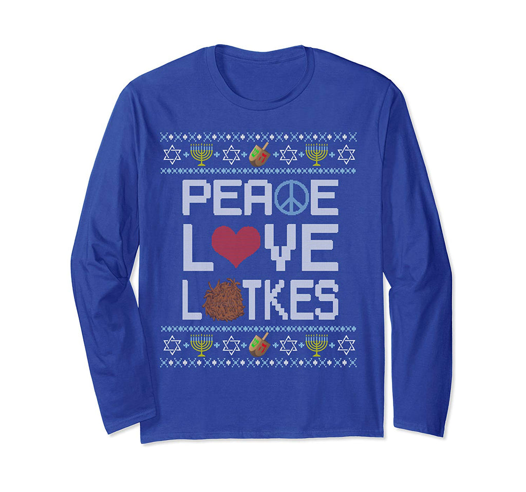 Funny Hanukkah Ugly Sweater shirt Peace Love Latkes Jewish Long Sleeve T-Shirt