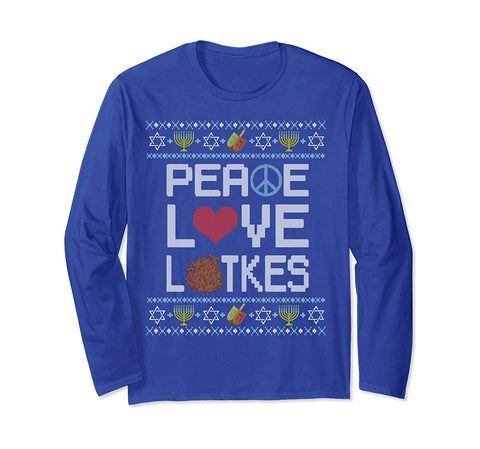 Funny Hanukkah Ugly Sweater shirt Peace Love Latkes Jewish Long Sleeve T-Shirt