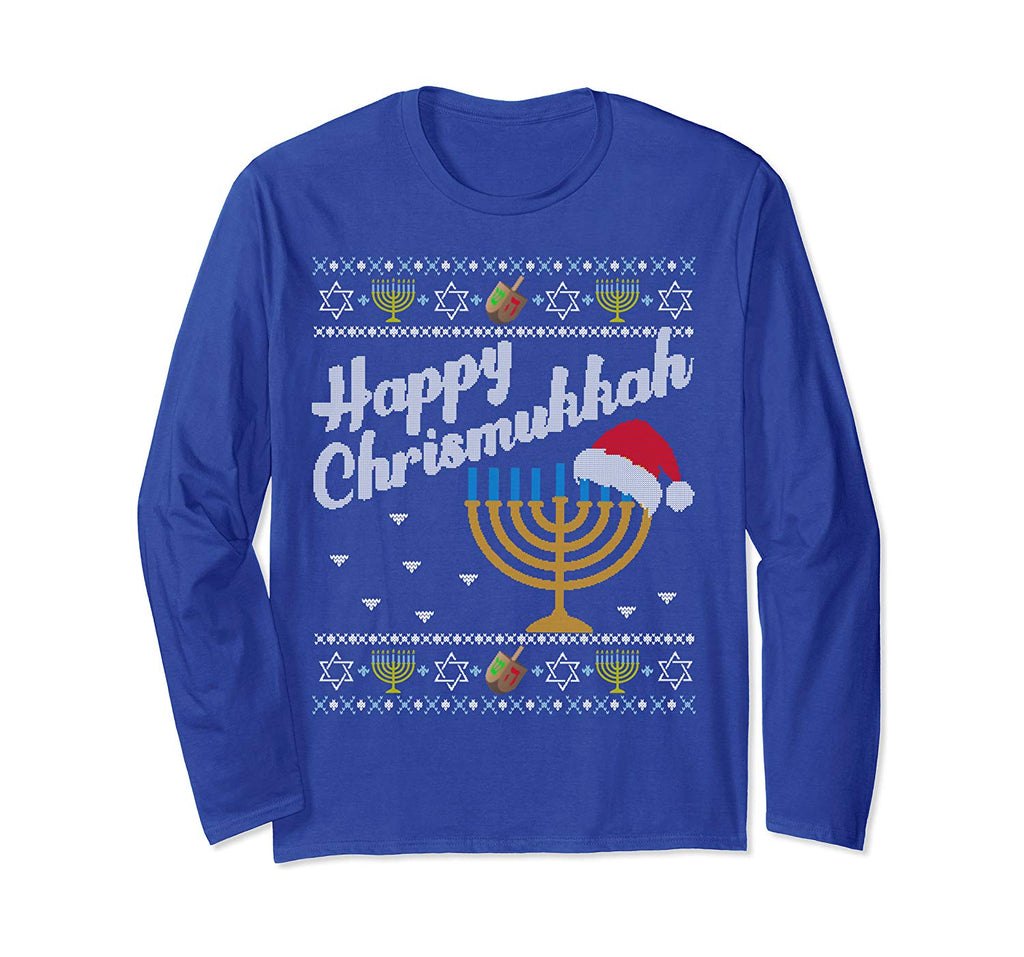 Happy Chrismukkah tee Merry Christmas Ugly Hanukkah Sweater Long Sleeve T-Shirt