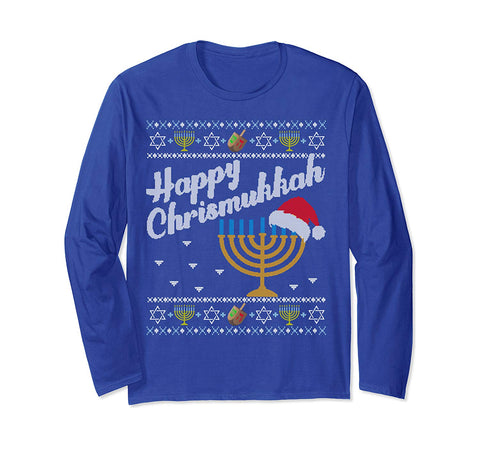 Happy Chrismukkah tee Merry Christmas Ugly Hanukkah Sweater Long Sleeve T-Shirt