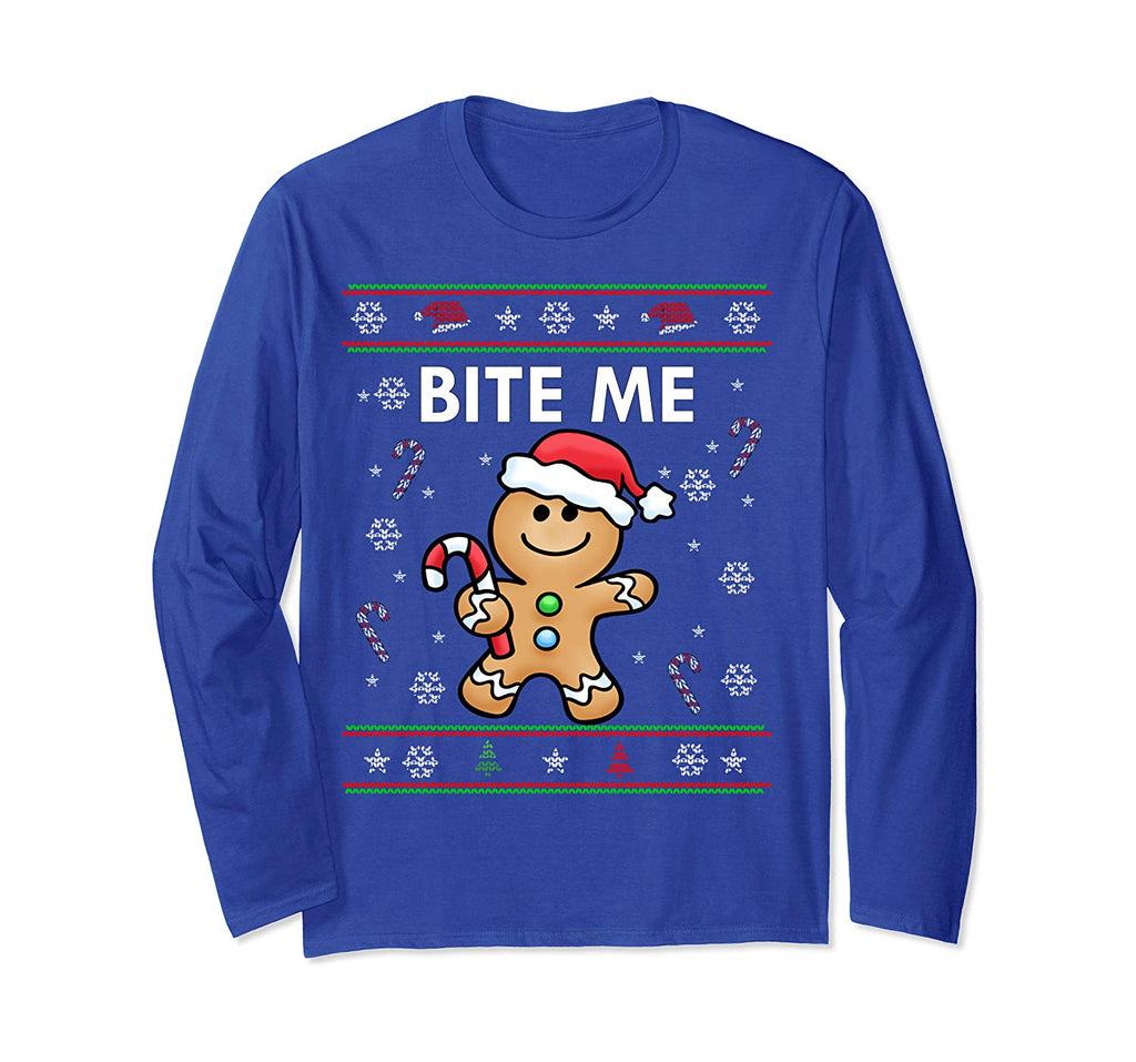 Cute BITE ME Gingerbread Ugly Sweater Christmas Long Sleeve