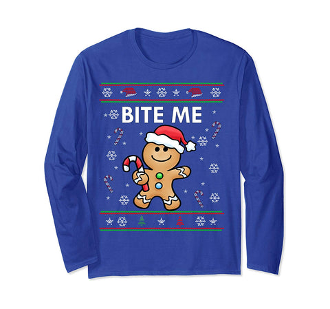 Cute BITE ME Gingerbread Ugly Sweater Christmas Long Sleeve