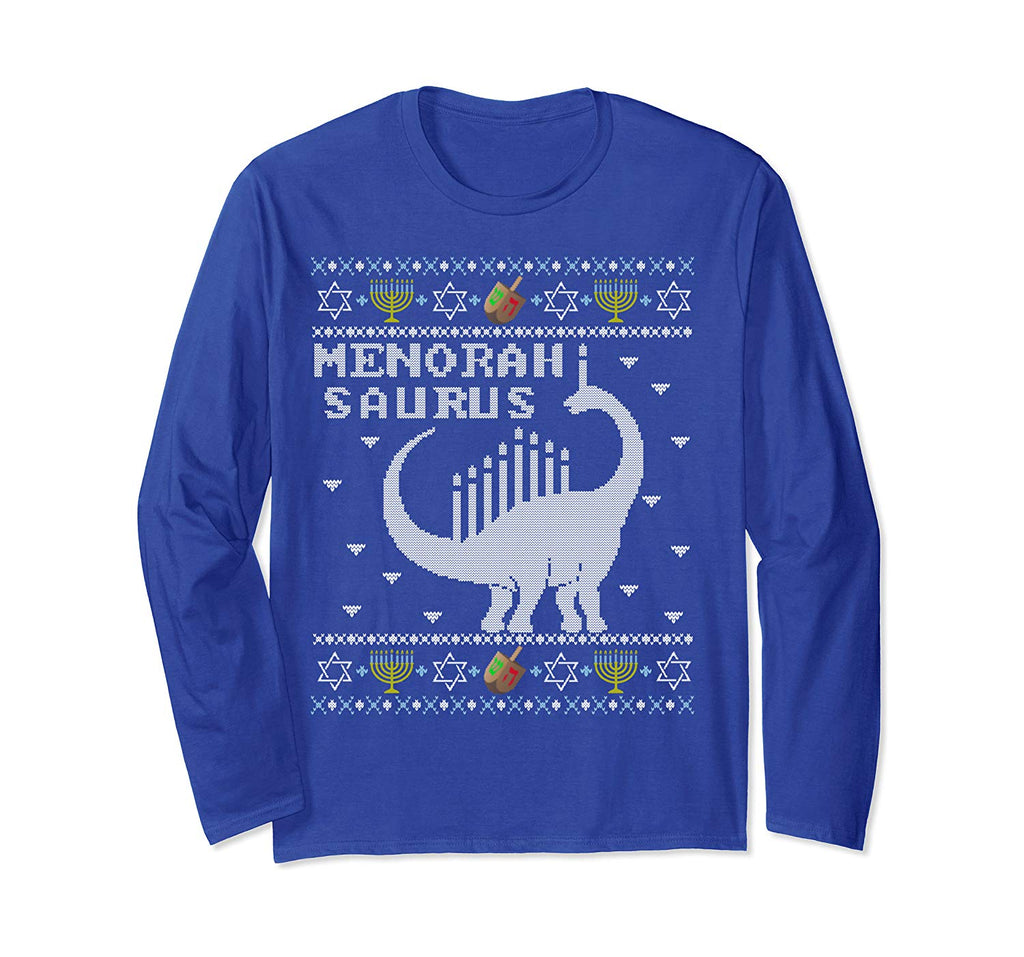 Cute menorah saurus Funny Dinosaur Ugly Hanukkah Sweater Long Sleeve T-Shirt