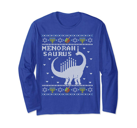 Cute menorah saurus Funny Dinosaur Ugly Hanukkah Sweater Long Sleeve T-Shirt