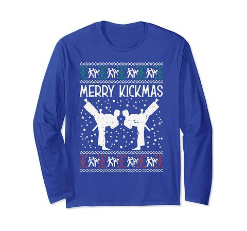 Merry Kickmas Ugly Christmas Karate Jiu Jitsu Martial Gift Long Sleeve T-Shirt