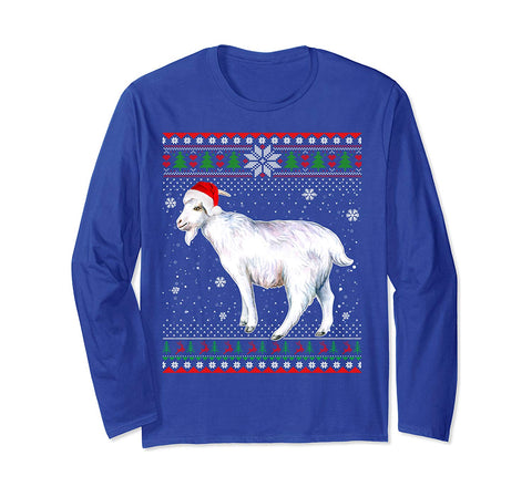 Merry Christmas Goat Farm Santa Hat In Snow Ugly Sweater Long Sleeve T-Shirt