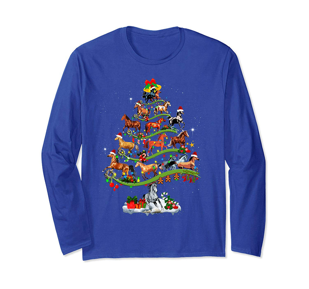 Horse Tree Christmas Candy Cane Gift Ornament Long Sleeve T-Shirt