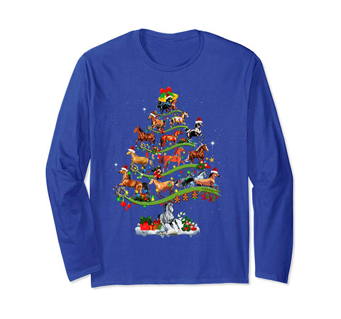 Horse Tree Christmas Candy Cane Gift Ornament Long Sleeve T-Shirt