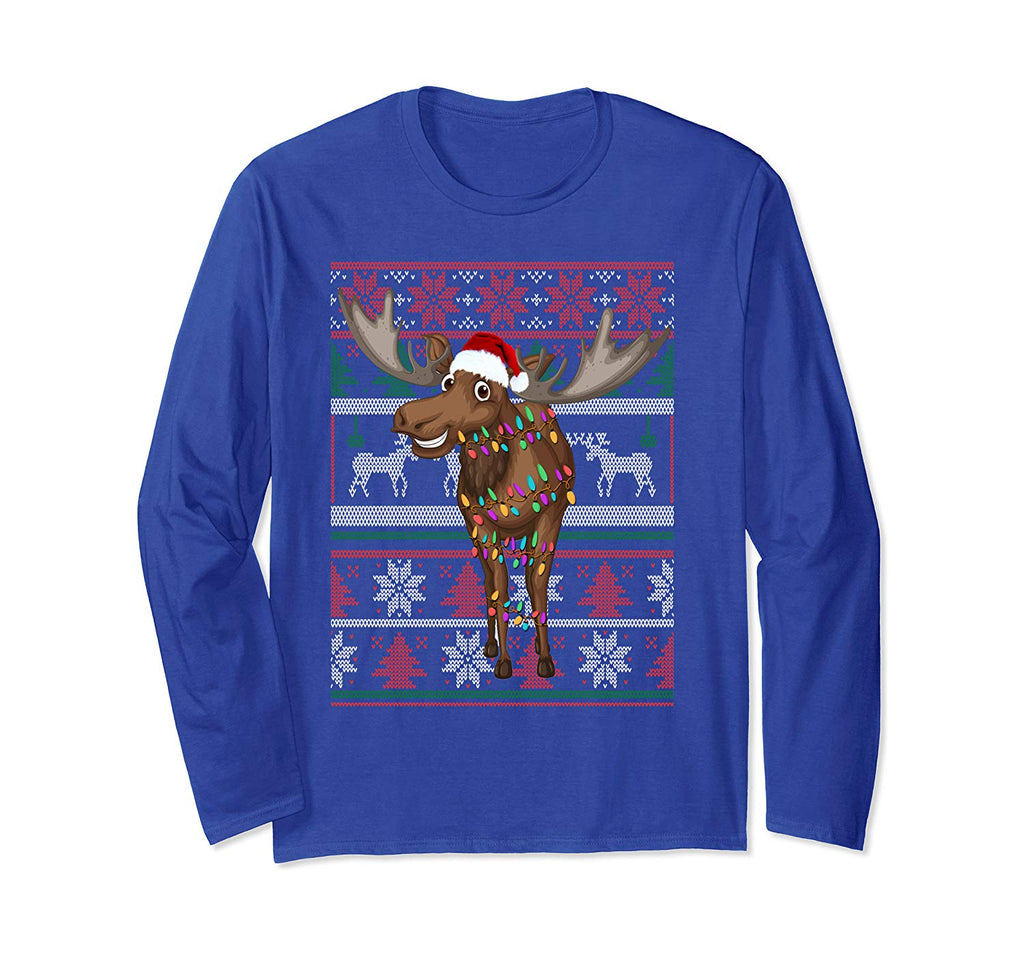 Funny Moose Ugly Sweater Christmas Pajama Gift Long Sleeve T-Shirt