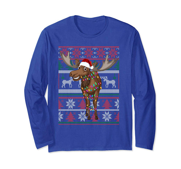 Funny Moose Ugly Sweater Christmas Pajama Gift Long Sleeve T-Shirt