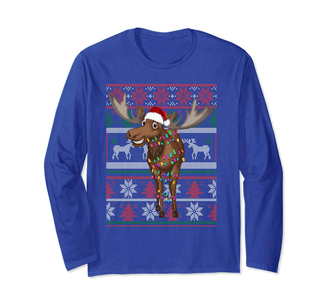 Funny Moose Ugly Sweater Christmas Pajama Gift Long Sleeve T-Shirt