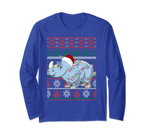Funny Rhino Ugly Sweater Christmas Pajama Gift Long Sleeve T-Shirt