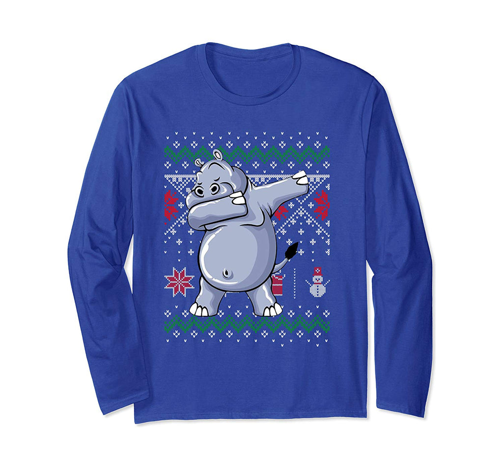 Funny Hippo Dabbing Ugly Sweater Christmas Gift Long Sleeve T-Shirt