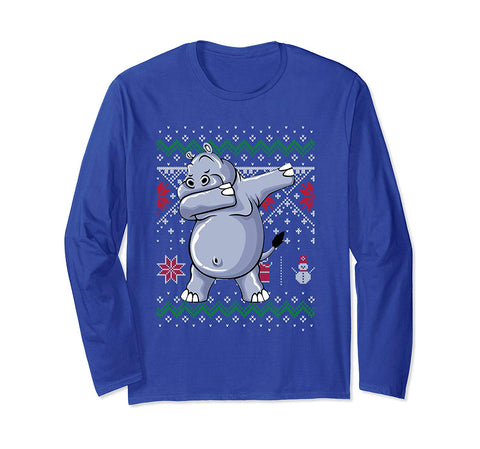 Funny Hippo Dabbing Ugly Sweater Christmas Gift Long Sleeve T-Shirt