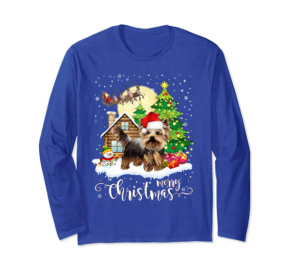 Yorkshire Terrier Merry Christmas Dog Lover Gift Long Sleeve T-Shirt