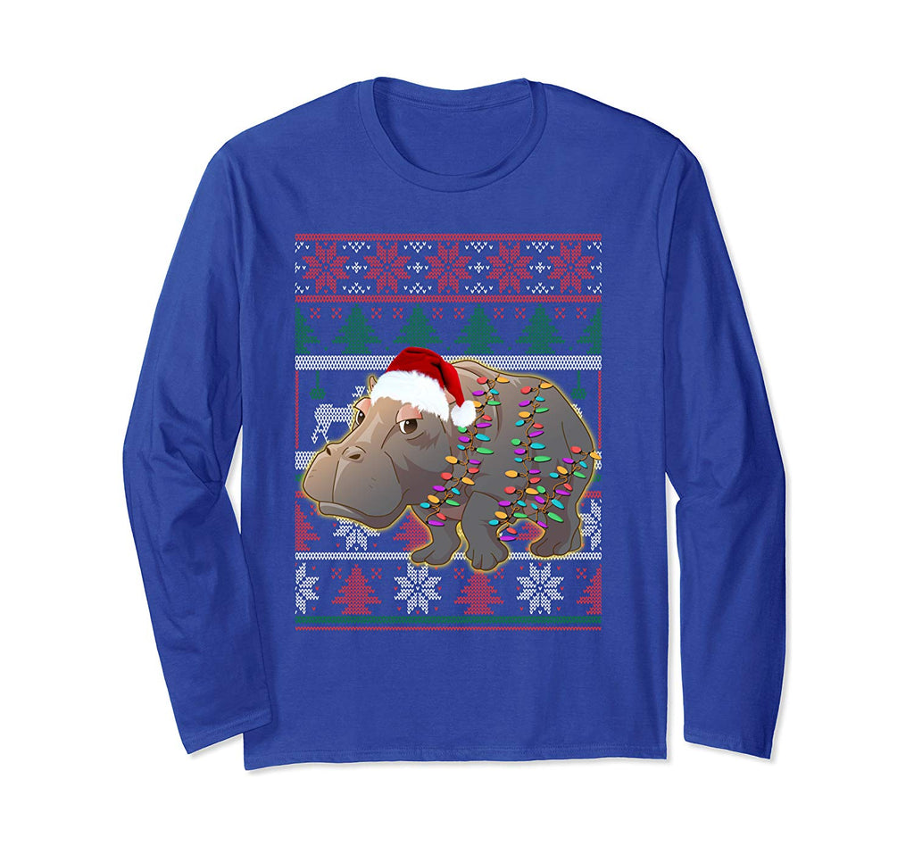 Funny Hippo Ugly Sweater Christmas Pajama Gift Long Sleeve T-Shirt