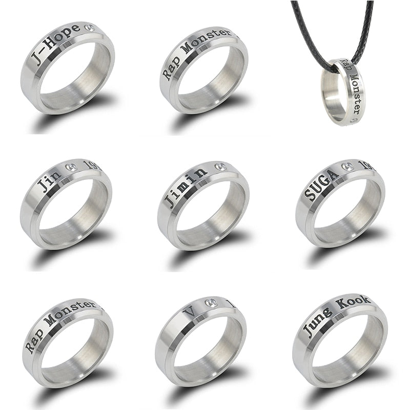 Kpop Letters "Rap Monster" "J-HOPE" "V" etc 18mm Personalize Titanium