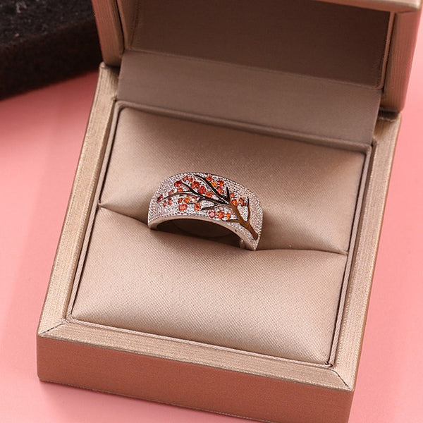 Crystal zircon branch Rings for Women Unique Punk Branch